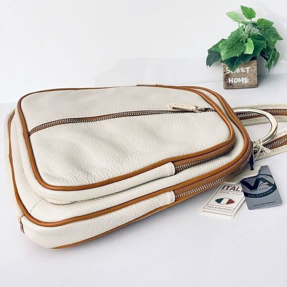 NWT Valentina Genuine Ivory & Tan Pebble Italian Leather Convertible Backpack main image 8